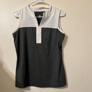 Tail activewear women's short sleeves split neck golf polo M gray with white